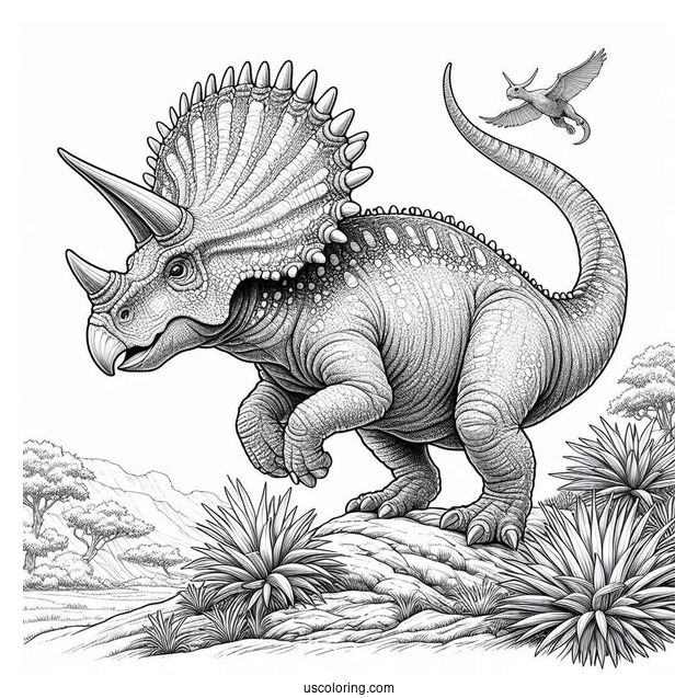 Realistic Protoceratops Climbing A Hill