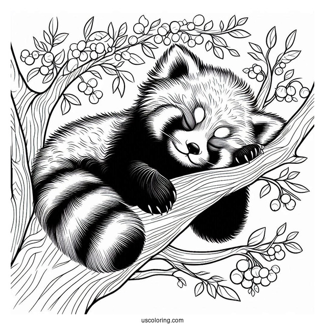 Red Panda Sleeping In Tree