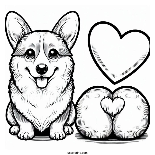 Heart Shaped Corgi Coloring Page Butt