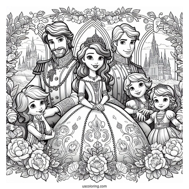 Sofia The First Coloring Pages With King Roland, Queen Miranda, Princess Amber, And Prince James