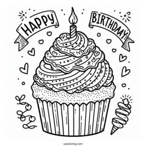 Happy Birthday Cupcake Coloring Sheet