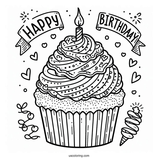 Happy Birthday Cupcake Coloring Sheet