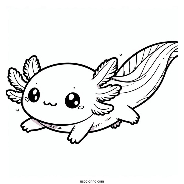 Chibi Axolotl Coloring Page Swimming For Kids