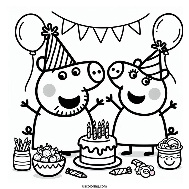 Peppa And George Have A Party Coloring Page
