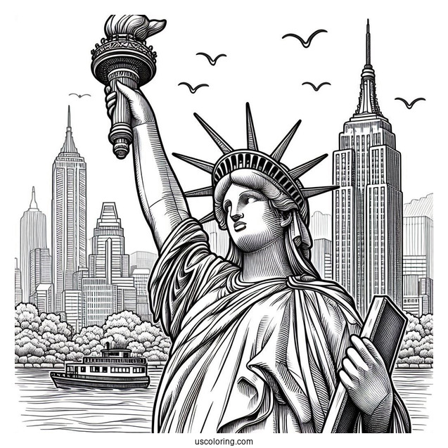 New York Coloring Page Of Realistic Statue Of Liberty