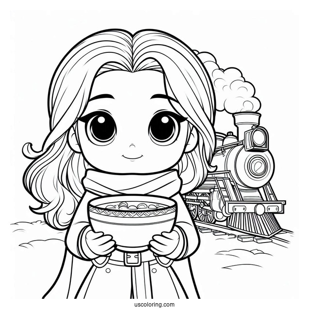 Polar Express Coloring Page Of Pretty Hero Girl Holding A Bowl Of Soup For Kids