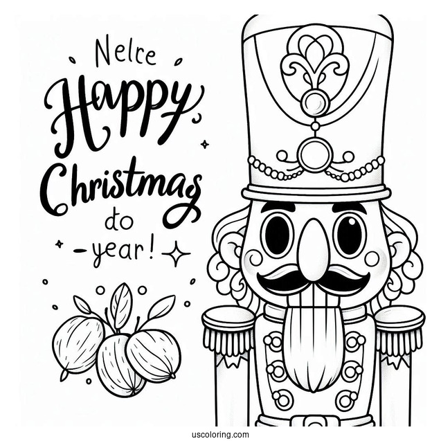 Close Up Of A Nutcracker Coloring Page With A Christmas Greeting For Kids