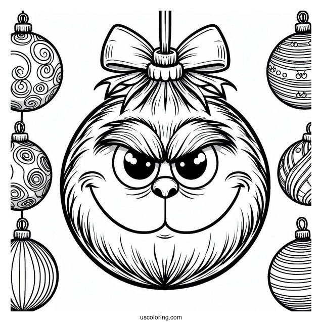 Simple Grinch Bauble Christmas Ornaments Coloring Page
