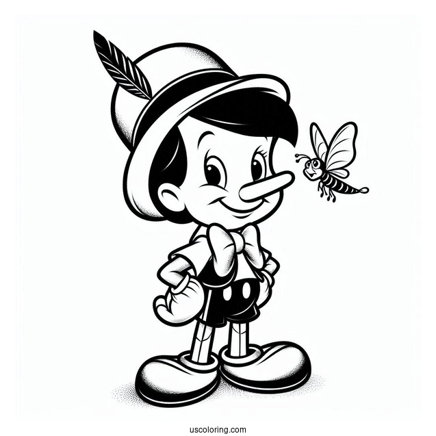 Pinocchio Coloring Page Of Jiminy Cricket Wearing Top Hat For Preschoolers