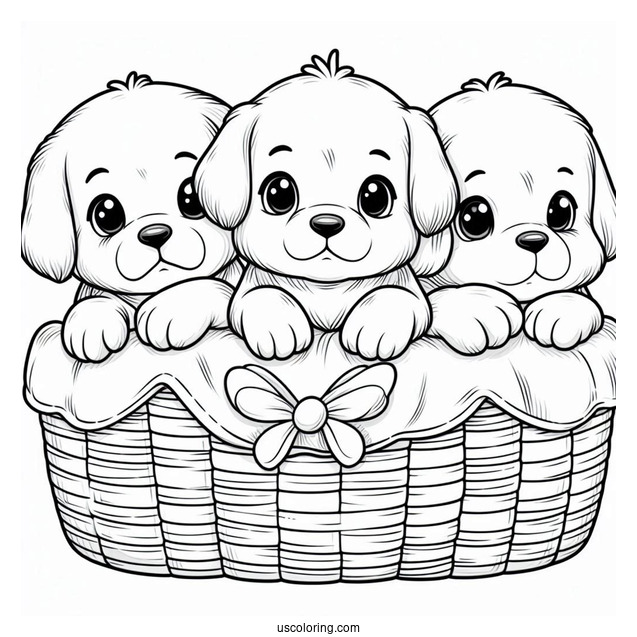 Three Puppies In Basket