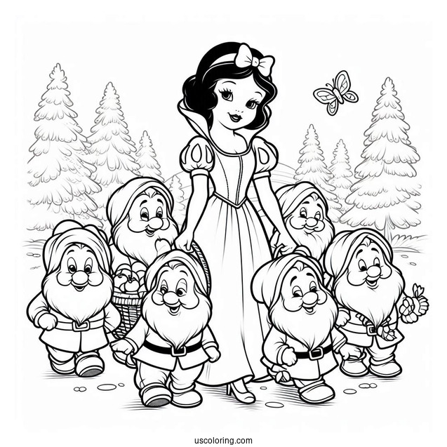 Snow White With The Seven Dwarfs To Color