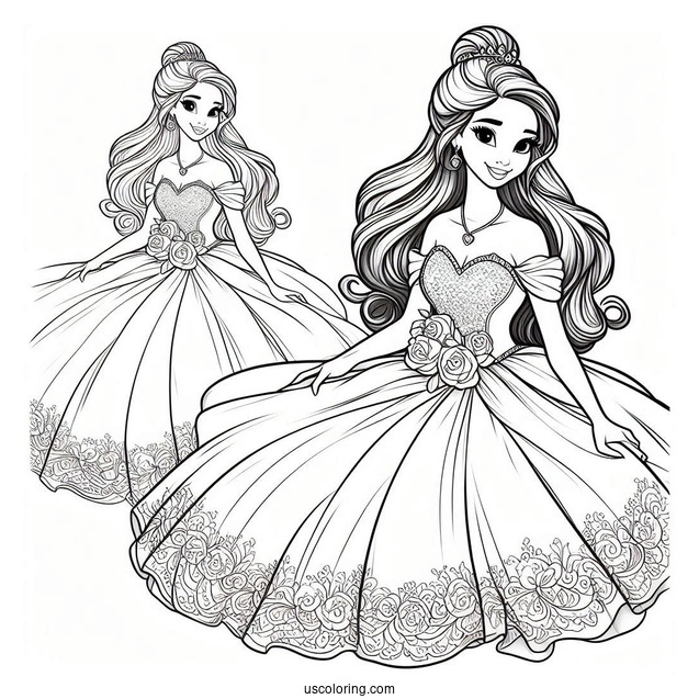 Princess Tiana In Ball Gown Coloring In For Kids