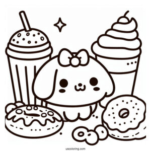 Pompompurin Purin With Muffin, Bagel, And Scone Coloring Page