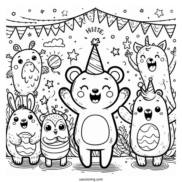 Smiling Critters Coloring Page Characters Cheering