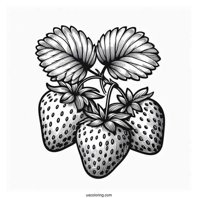 Bunch Of Strawberries Detailed Coloring