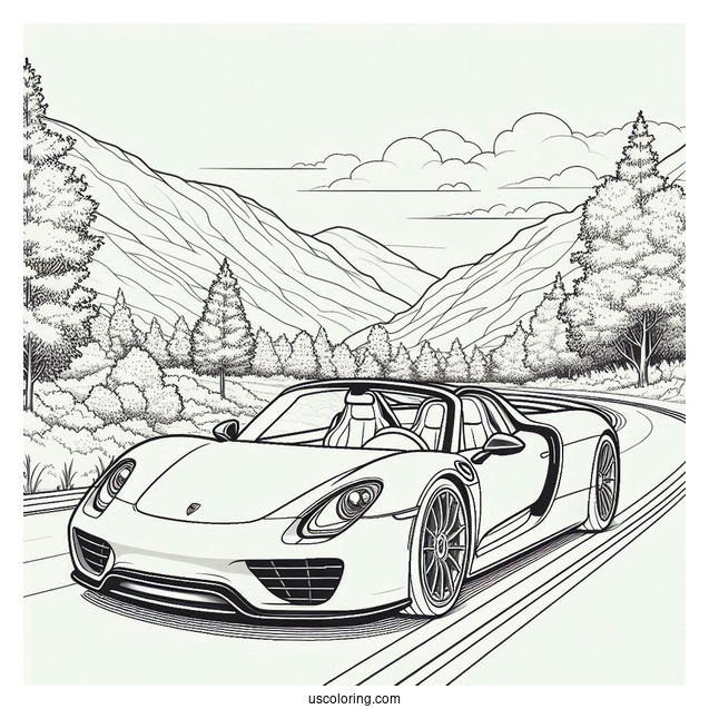 Porsche Coloring Page 918 Spyder On The Road
