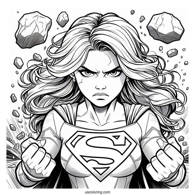 Angry Supergirl Coloring Page Kara Zor El With Rocks Flying Around
