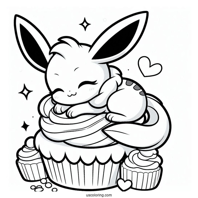 Cute Sylveon Coloring Page Sitting On Top Of Cupcake