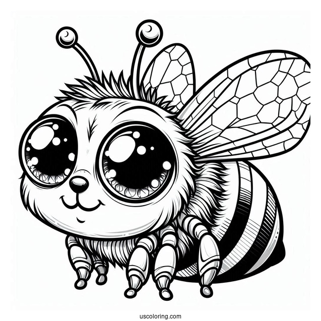 Large Bee Coloring Page With Glossy Eyes