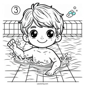 Little Boy Swimming Coloring Page In A Pool For Kids