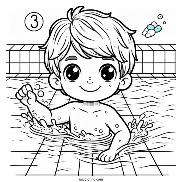 Little Boy Swimming Coloring Page In A Pool For Kids