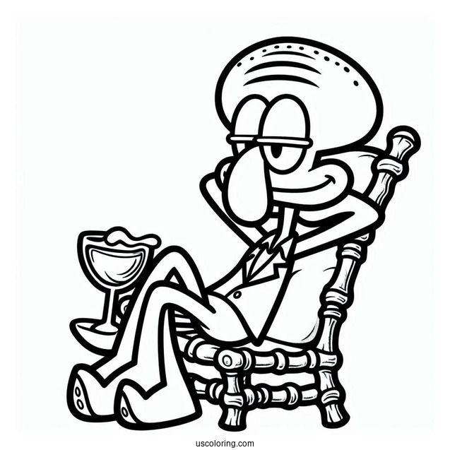Squidward Coloring Page Resting On A Chair