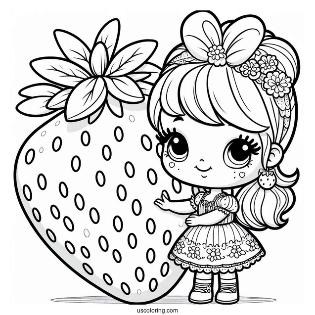 Strawberry Shortcake Coloring Page Holding Giant Strawberry