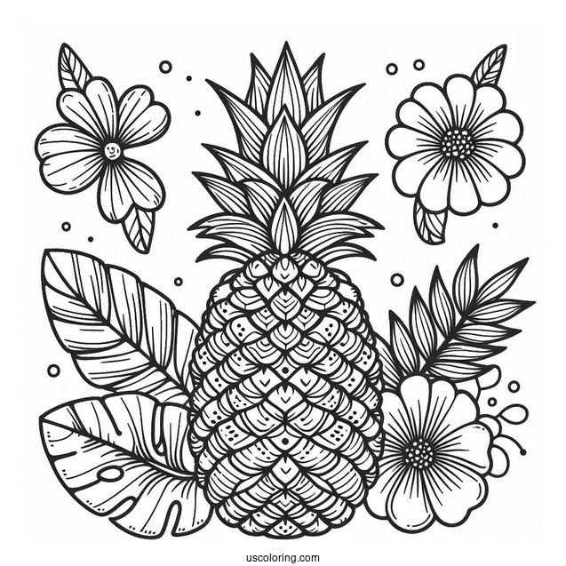 Beautiful Floral Pineapple Coloring Page for Adults