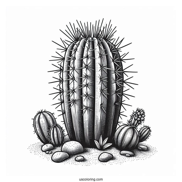 Realistic Desert Cactus With Spikes