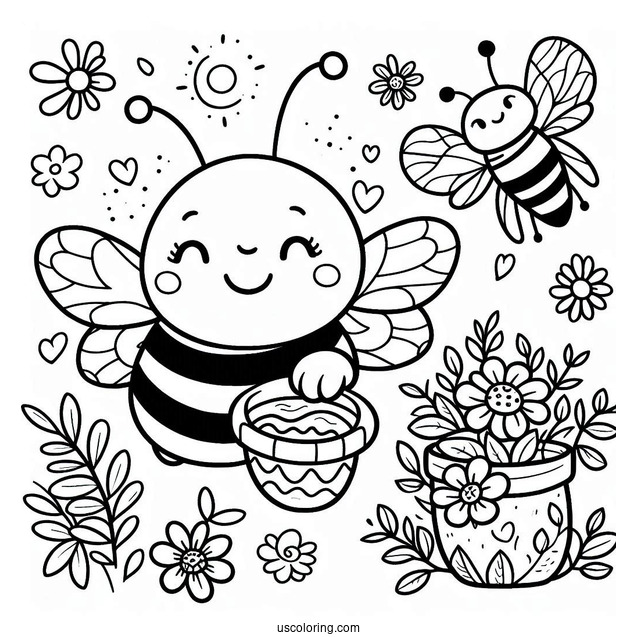 Happy Spring Coloring Page Bee Coloring Page For Preschoolers