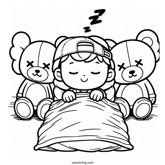 Child Sleeping Between KAWS Coloring Page Companion And Chum