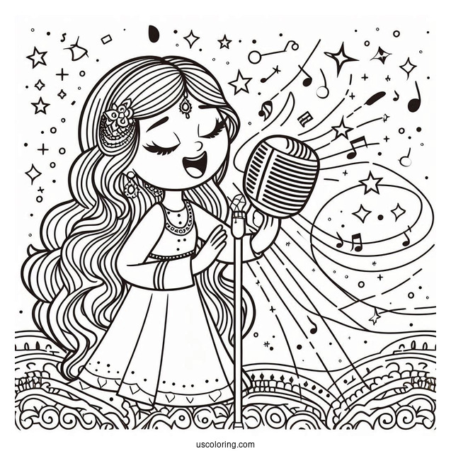 Sing Coloring Page Of Meena Singing On Microphone