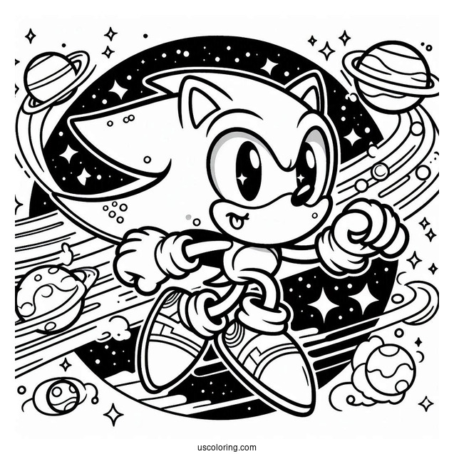 Super Sonic Coloring Page In Outer Space