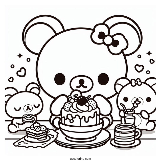 Rilakkuma Coloring Page Eating Dessert With Kiiroitori And Korilakkuma For Kids