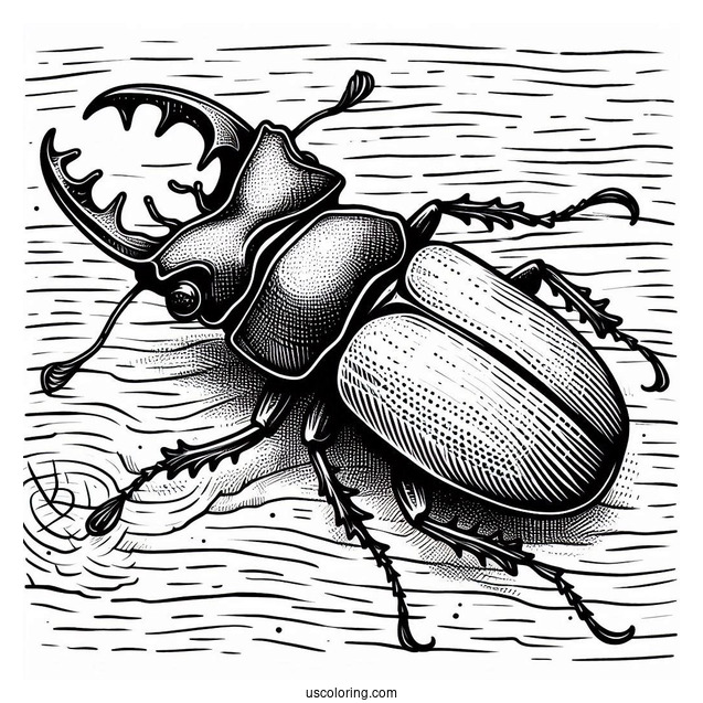 Stag Beetle Coloring Page On Textured Wood