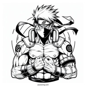 Muscular Kakashi Coloring Page Using Chidori And Sharingan