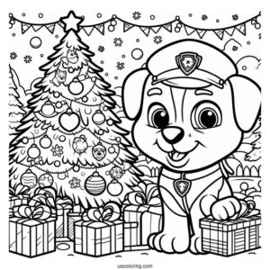 Paw Patrol Dog Around Christmas Tree To Color