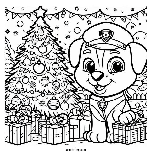 Paw Patrol Dog Around Christmas Tree To Color