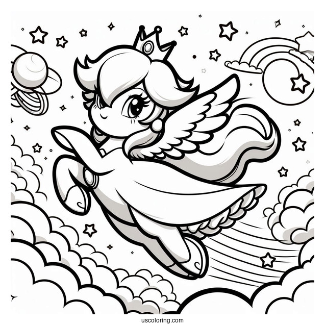 Rosalina Coloring Page Flying In The Sky With Luma