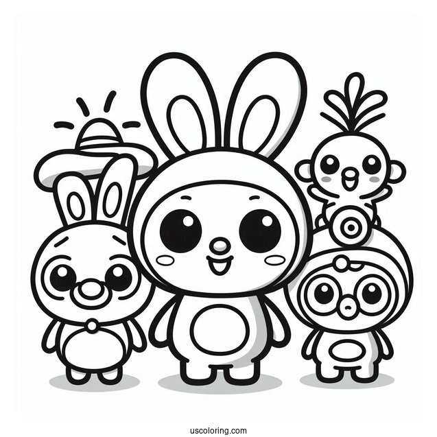 Pororo Coloring Page Of Petty, Crong, Harry, Tongtong, Eddy, Poby, Rody, And Loopy