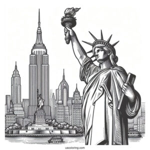 Vintage Statue Of Liberty With New York Coloring Page