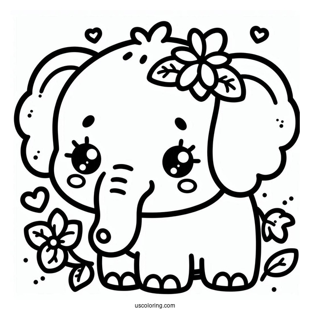 Cute Kawaii Elephant Coloring Sheet For Toddlers