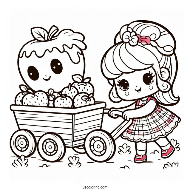 Strawberry Shortcake Coloring Page Pulling Apple Dumplin In A Cart
