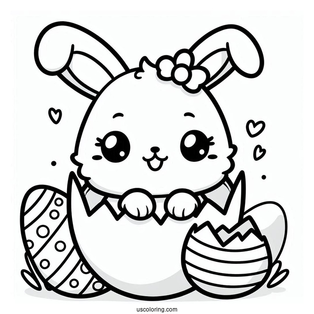 Kawaii Easter Bunny Coloring Page Hatching From Easter Egg