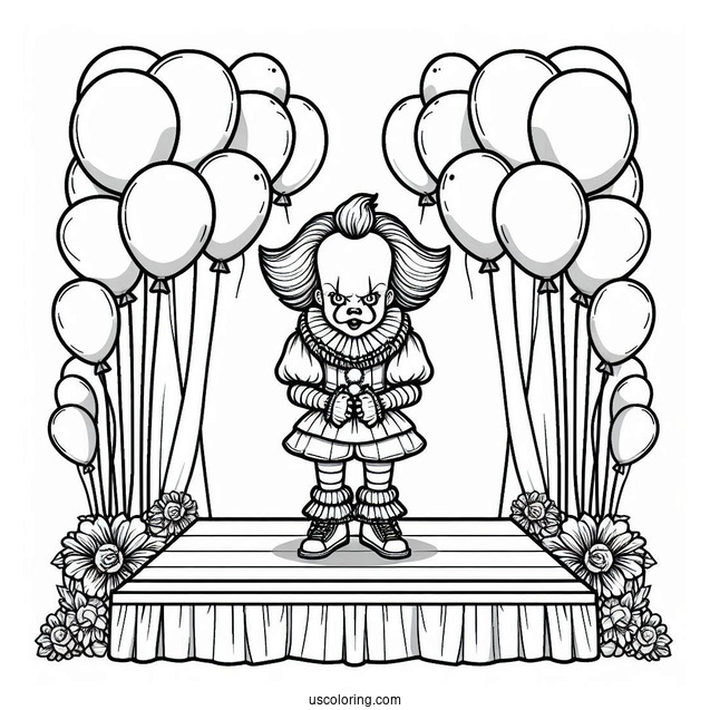 Pennywise On A Stage Surrounded By Balloons