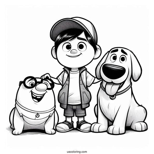 Pixar Coloring Page of Carl, Russel, And Dug In Up