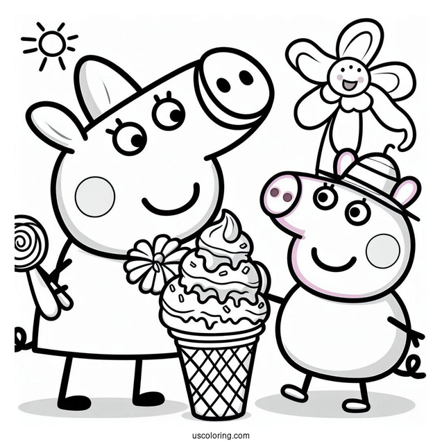 Peppa Pig And George Eating Ice Cream To Color