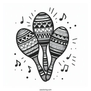Music Coloring Page Of Maracas With Geometric Print For Kids