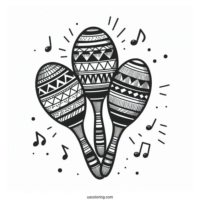 Music Coloring Page Of Maracas With Geometric Print For Kids