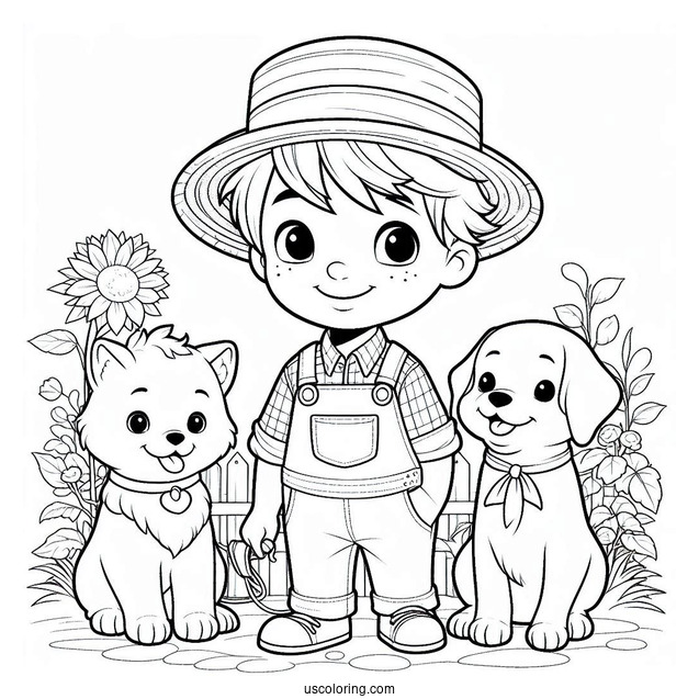 Farmer Boy With His Two Dogs